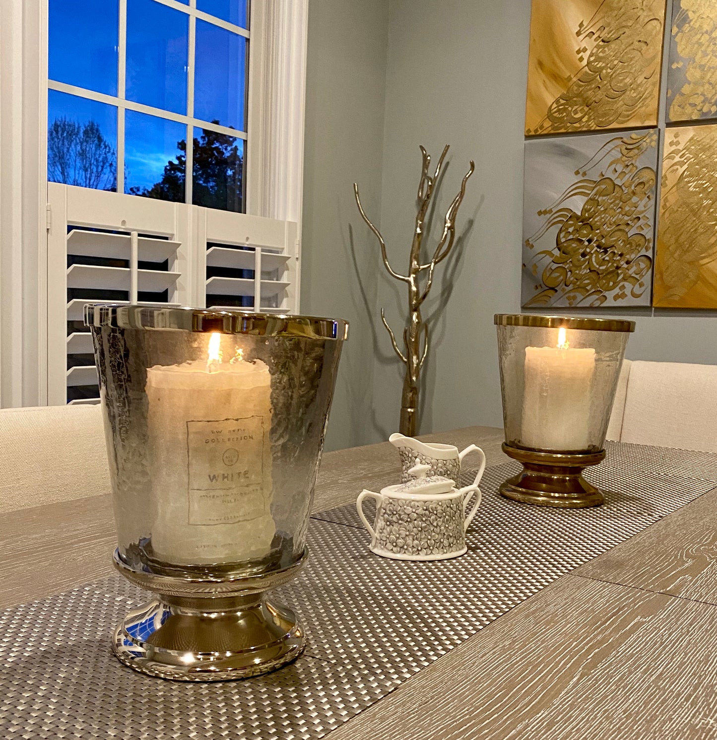 Aluminum Ring Hurricane Candle Holder Gold with Pillar Glass (DH3045)