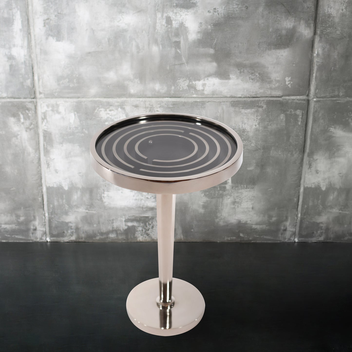 Antique Round Aluminum Side Table With Maze Puzzle Game | End Table (DH8016)