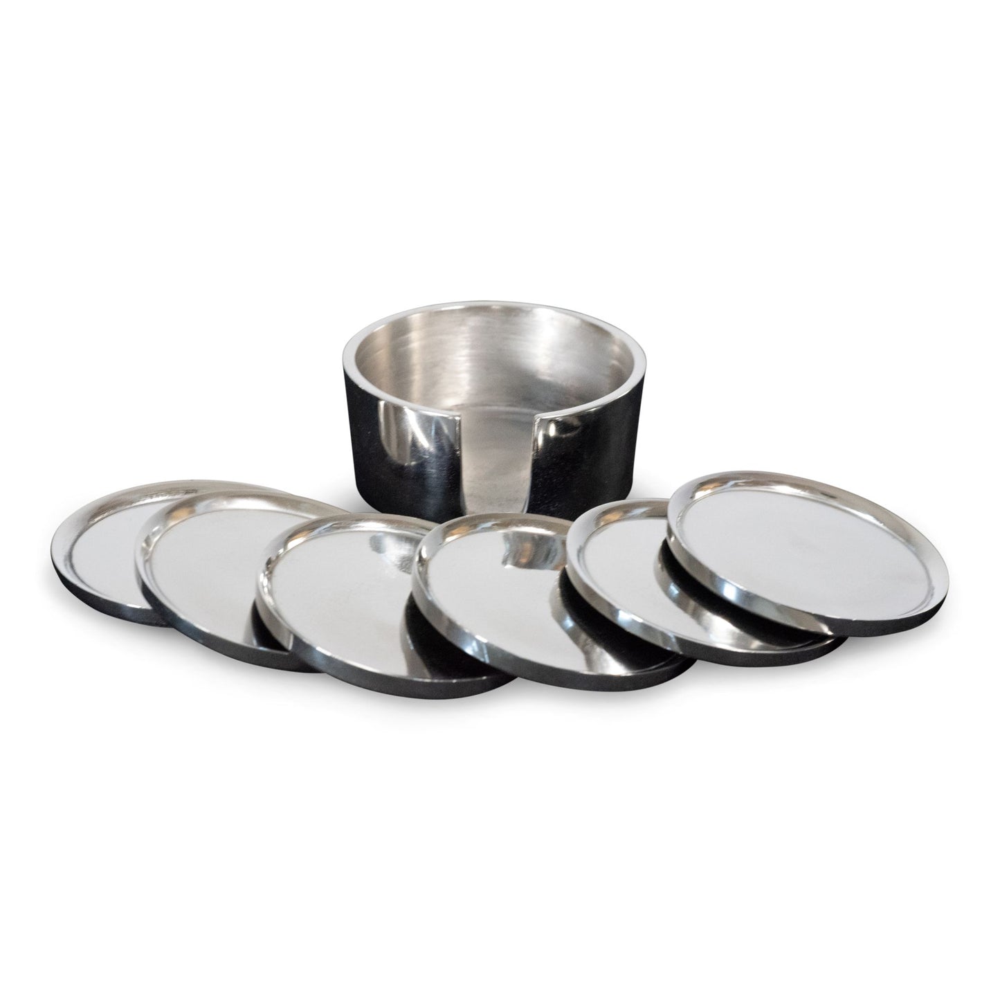 Modern Round Aluminum Coasters Set of 6 With Holder | Metal Coaster (DH9000)