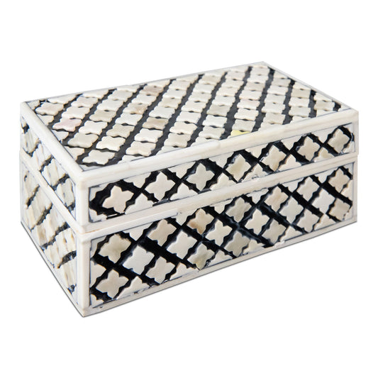 Antique Trellis Inlay Decorative Bone Box | Decorative Storage Box (DH4034)