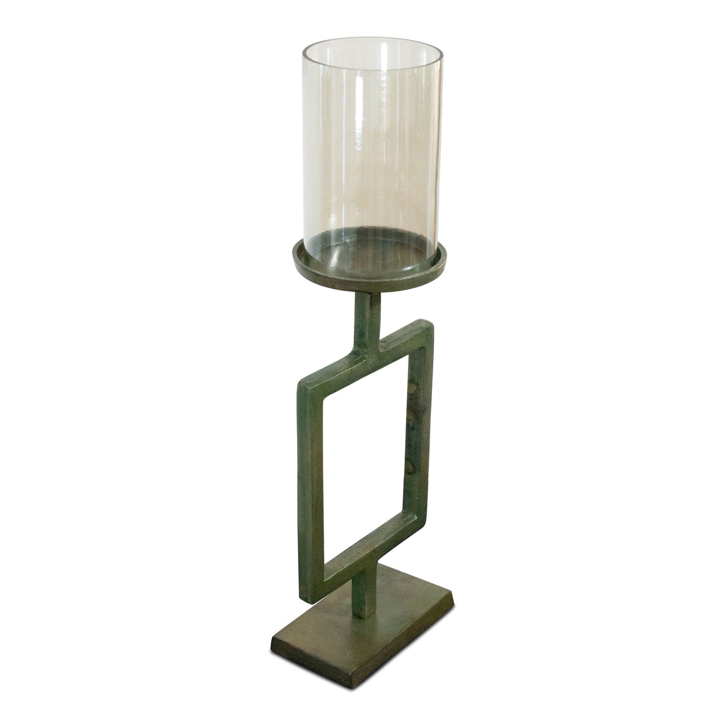 Decorative Raw Aluminum Pillar Candle Holder With Glass | Candle Holders (DH3039)