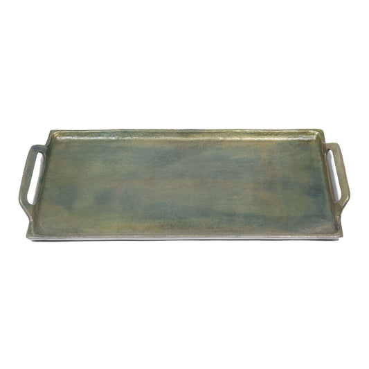Antique Large Raw Aluminum Rectangular Tray with Handles (DH6004)