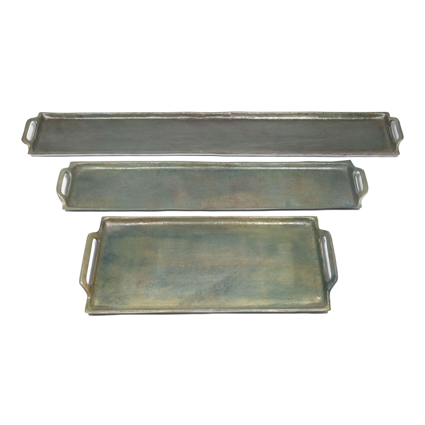 Antique Raw Aluminum Rectangular Serving Tray with Handles (DH6005)