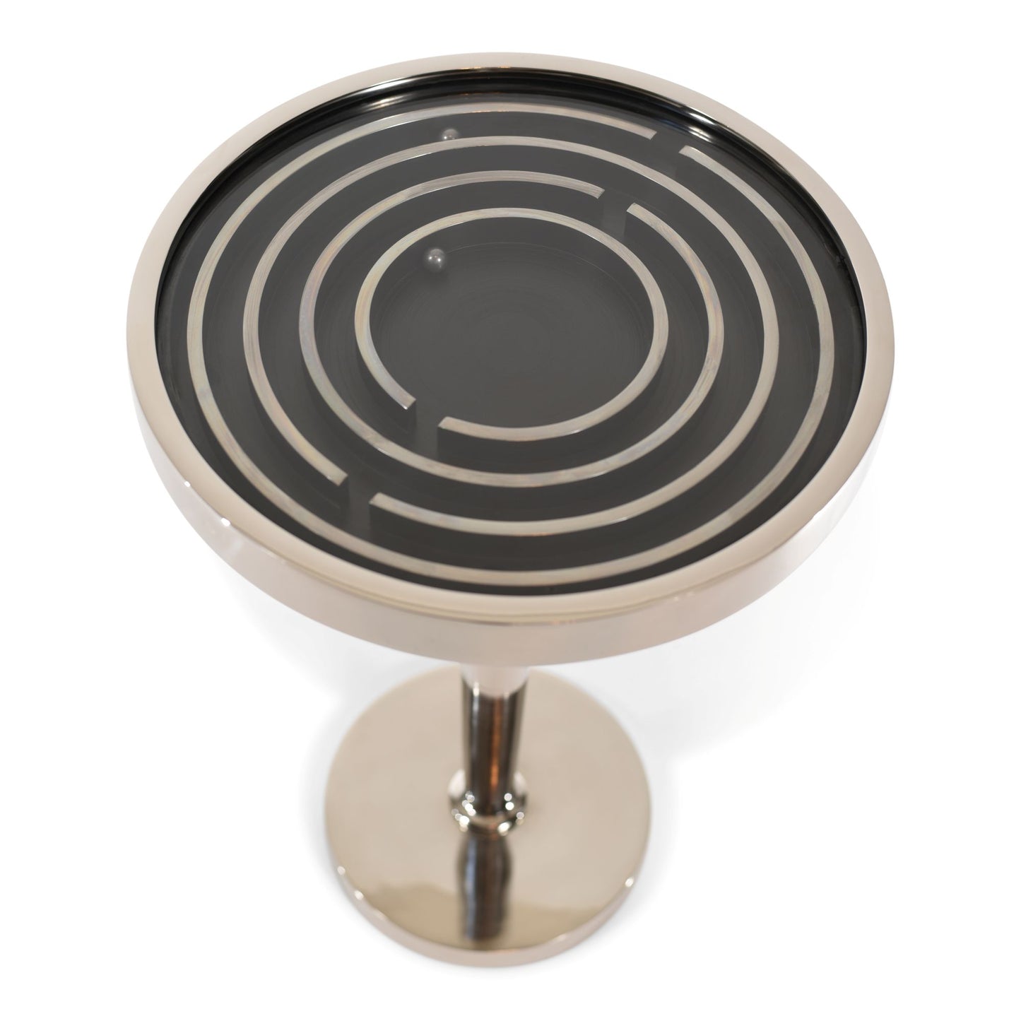 Antique Round Aluminum Side Table With Maze Puzzle Game | End Table (DH8016)