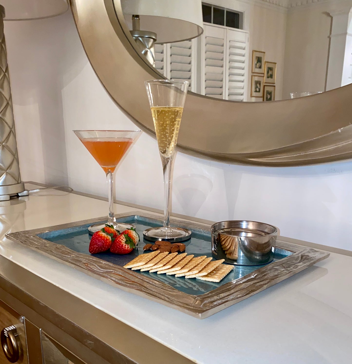 Decorative Large Aluminum Serving Tray Blue for Coffee Table (DH6000)