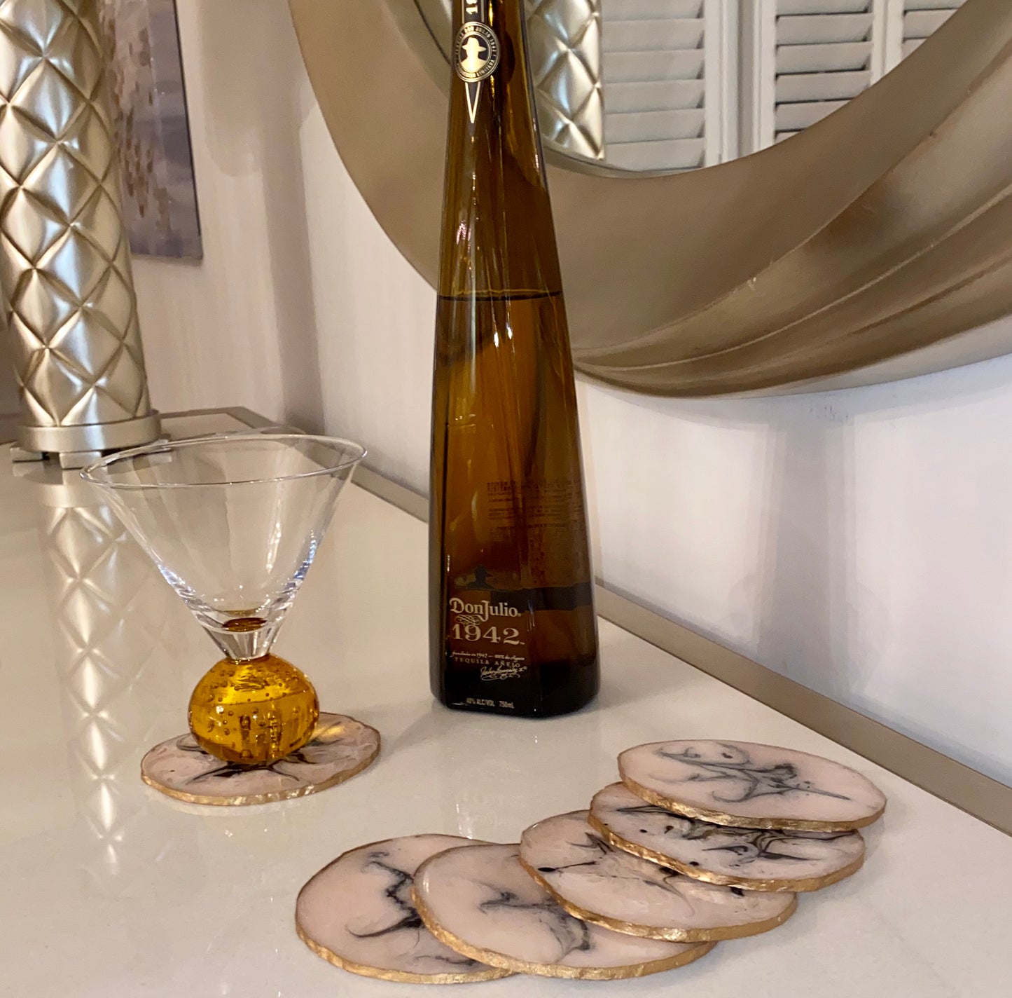 Decorative Resin Ivory Round Coasters Set of 6 | Cup Holder Coasters (DH9001)