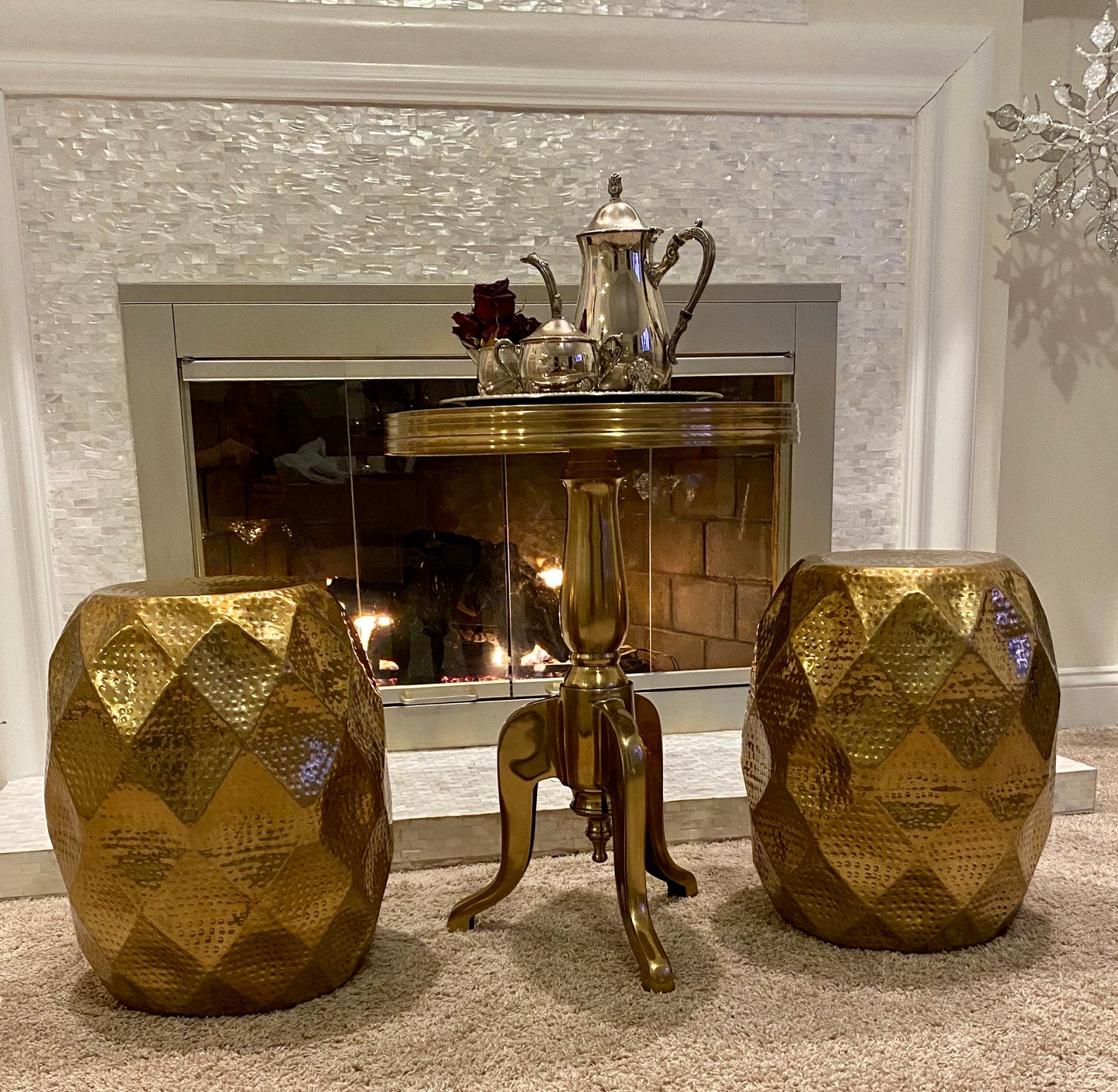 Decorative Round Aluminum Drum Stool | Accent Table (DH8044)