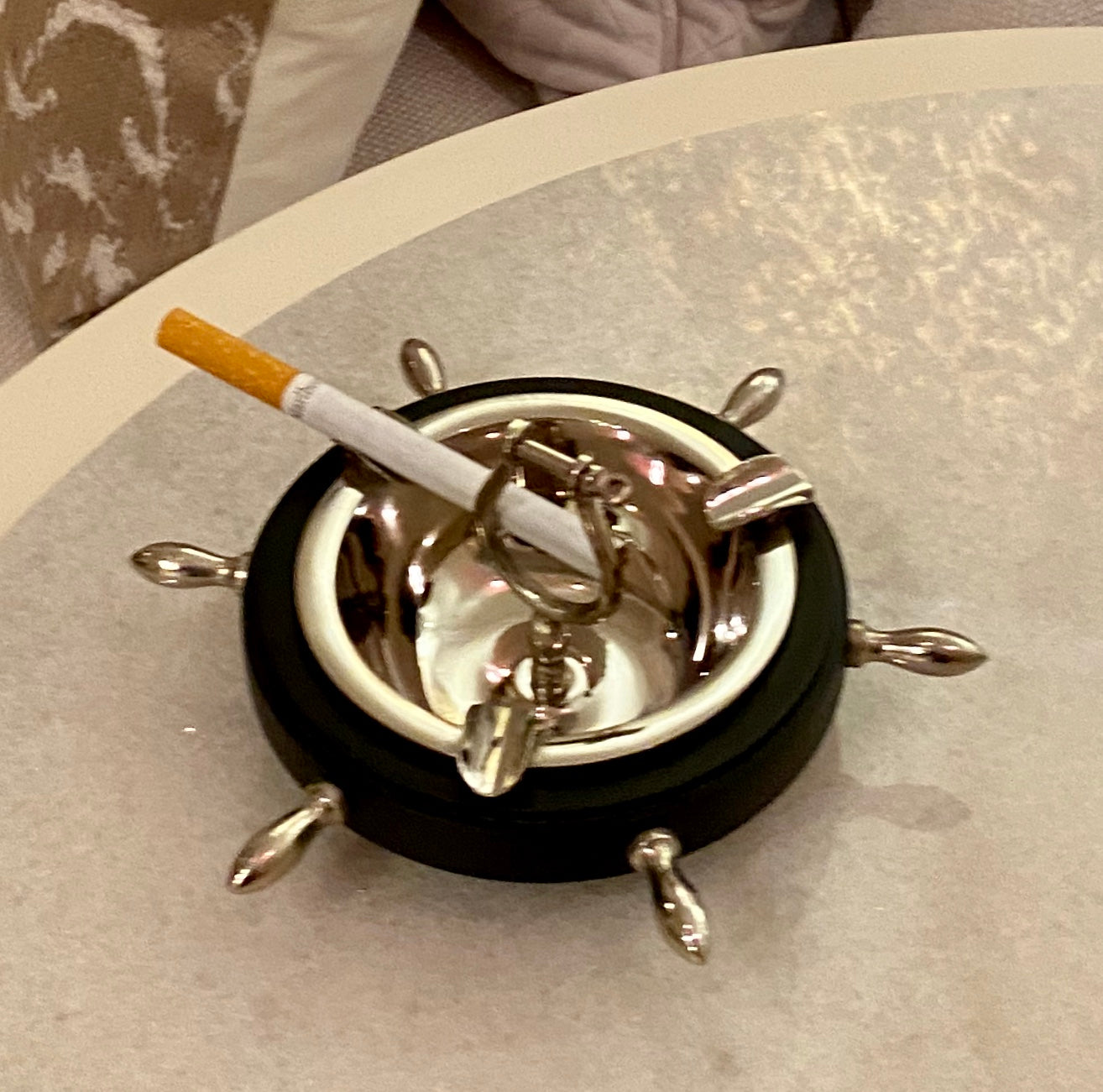 Antique Brass and Wooden Steering Wheel Ashtray | Wooden Ashtray (DH10006)