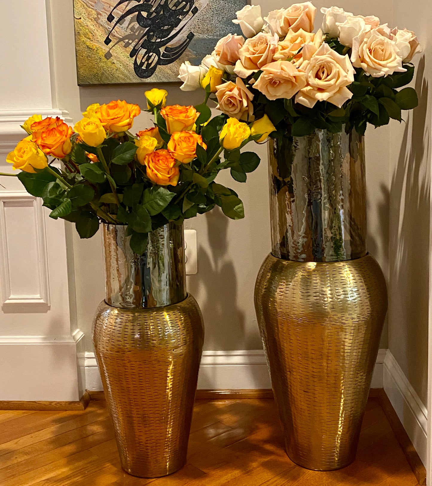 Modern Gold Aluminum Tapper and Glass Flower Vases for Home Decoration (DH3043)