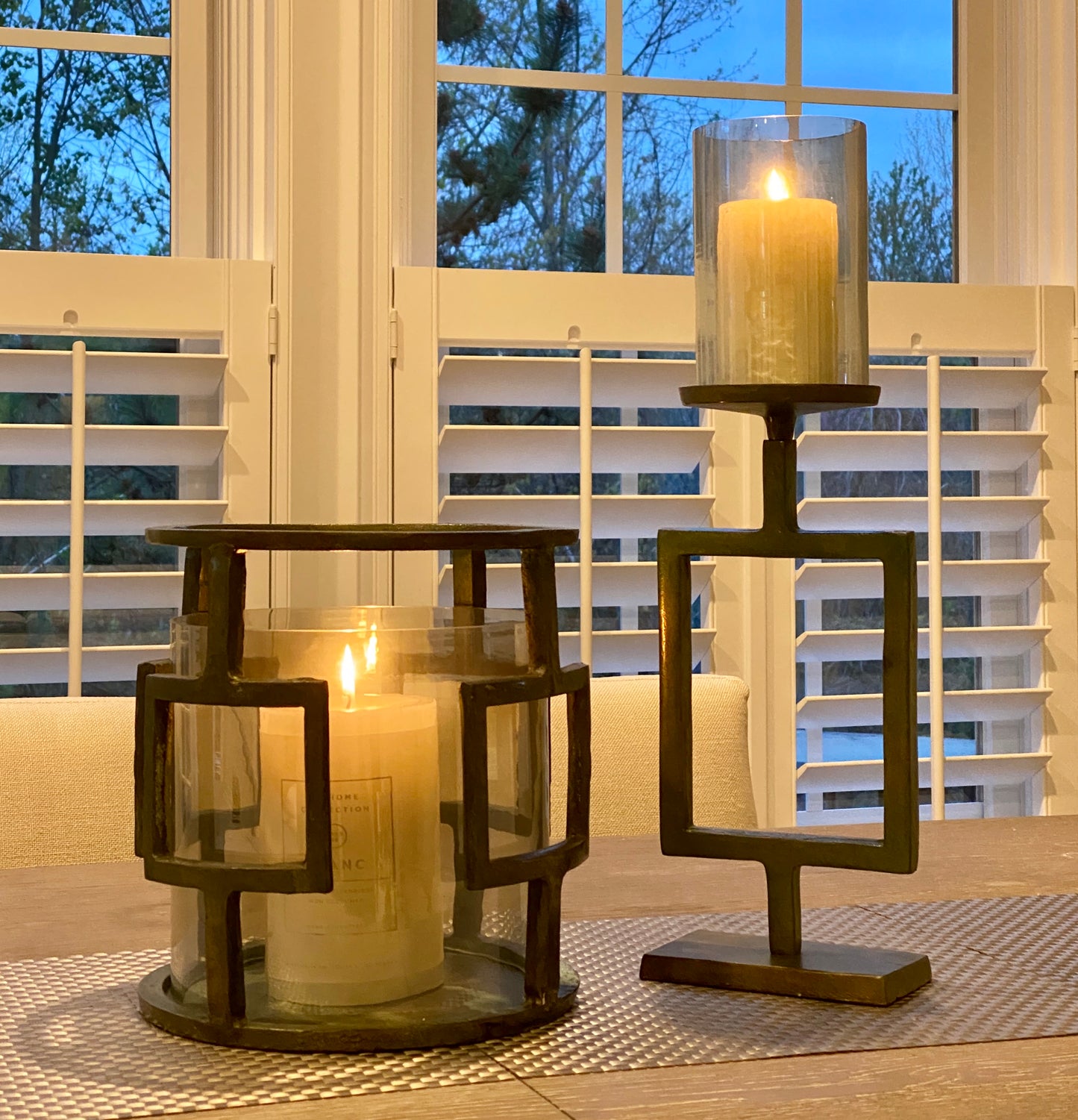 Vintage Raw Aluminum and Glass Hurricane | Candle Holder (DH3040)