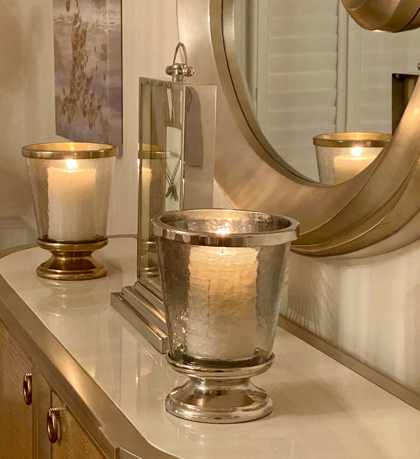 Aluminum Ring Hurricane Candle Holder Gold with Pillar Glass (DH3045)