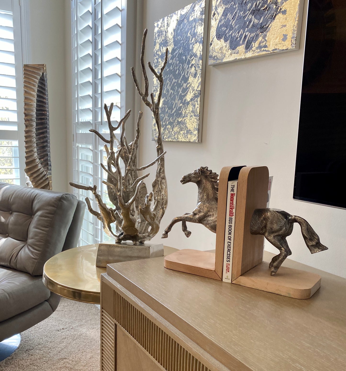 Decorative Aluminum and Wooden Running Horse Bookends (DH4038)