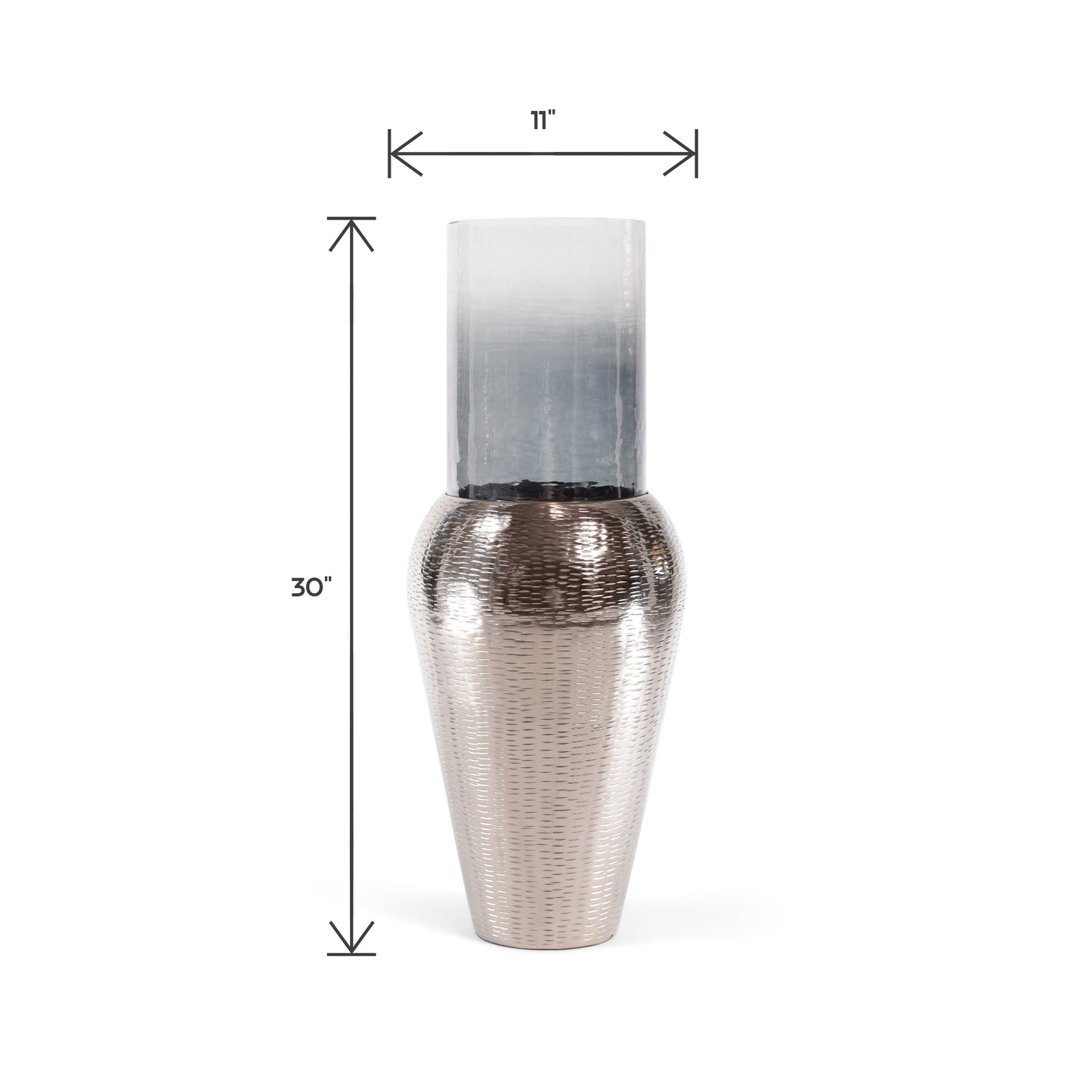 Decorative Centerpiece Silver Aluminum Tapper and Glass Flower Vase (DH3042)