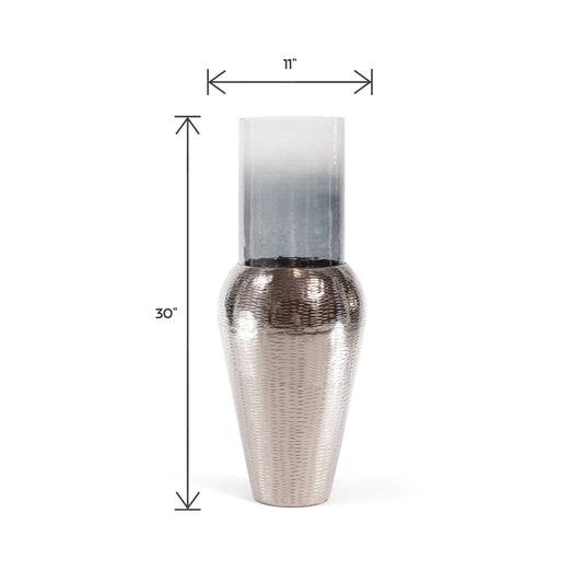 Decorative Centerpiece Silver Aluminum Tapper and Glass Flower Vase (DH3042)