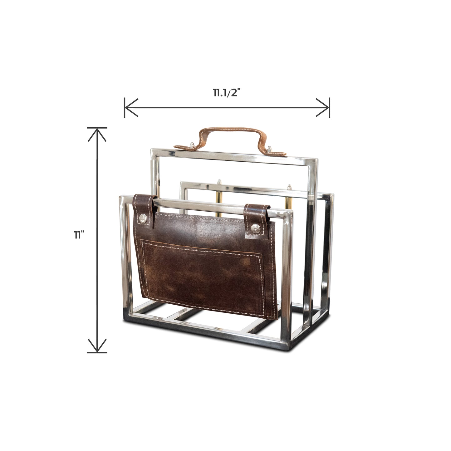 Classic Stainless Steel and Leather File Holder | Magazine Rack (DH8027)