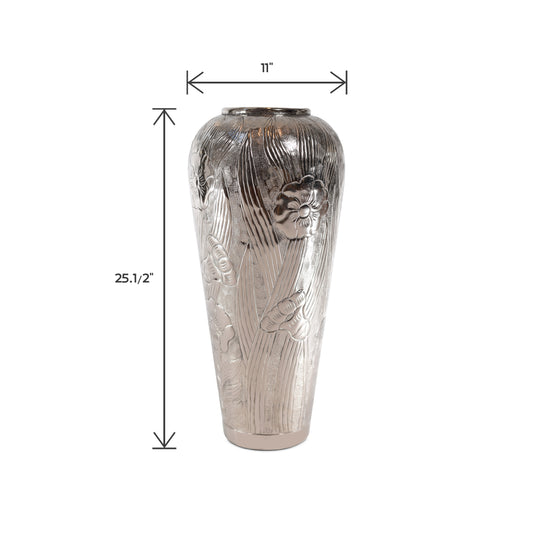 Modern Tall Aluminum Flower Vase Embossed Leaf Flower Design (DH3035)