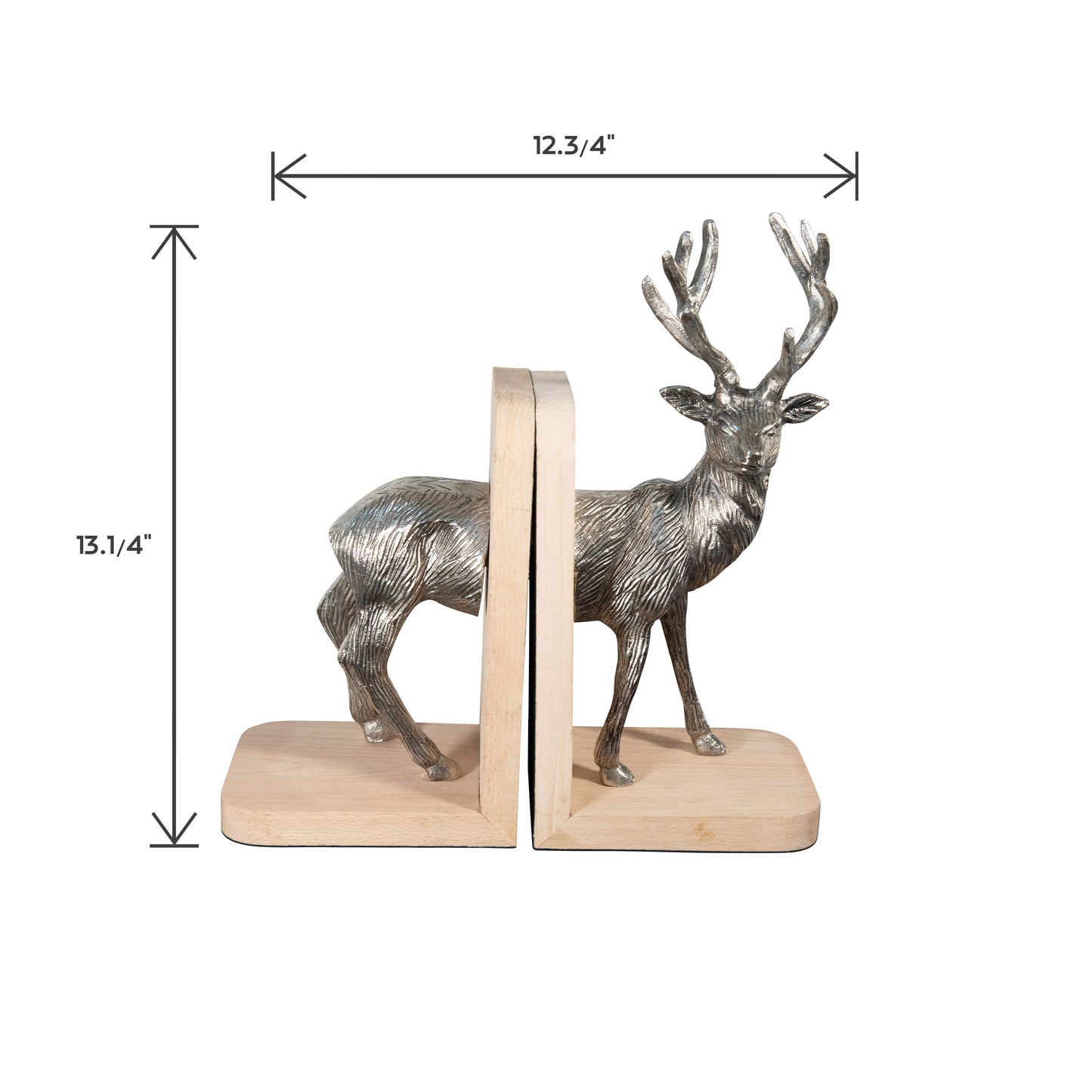 Aluminum and Wooden Reindeer Bookends For Shelves | Metal Bookends (DH10008)