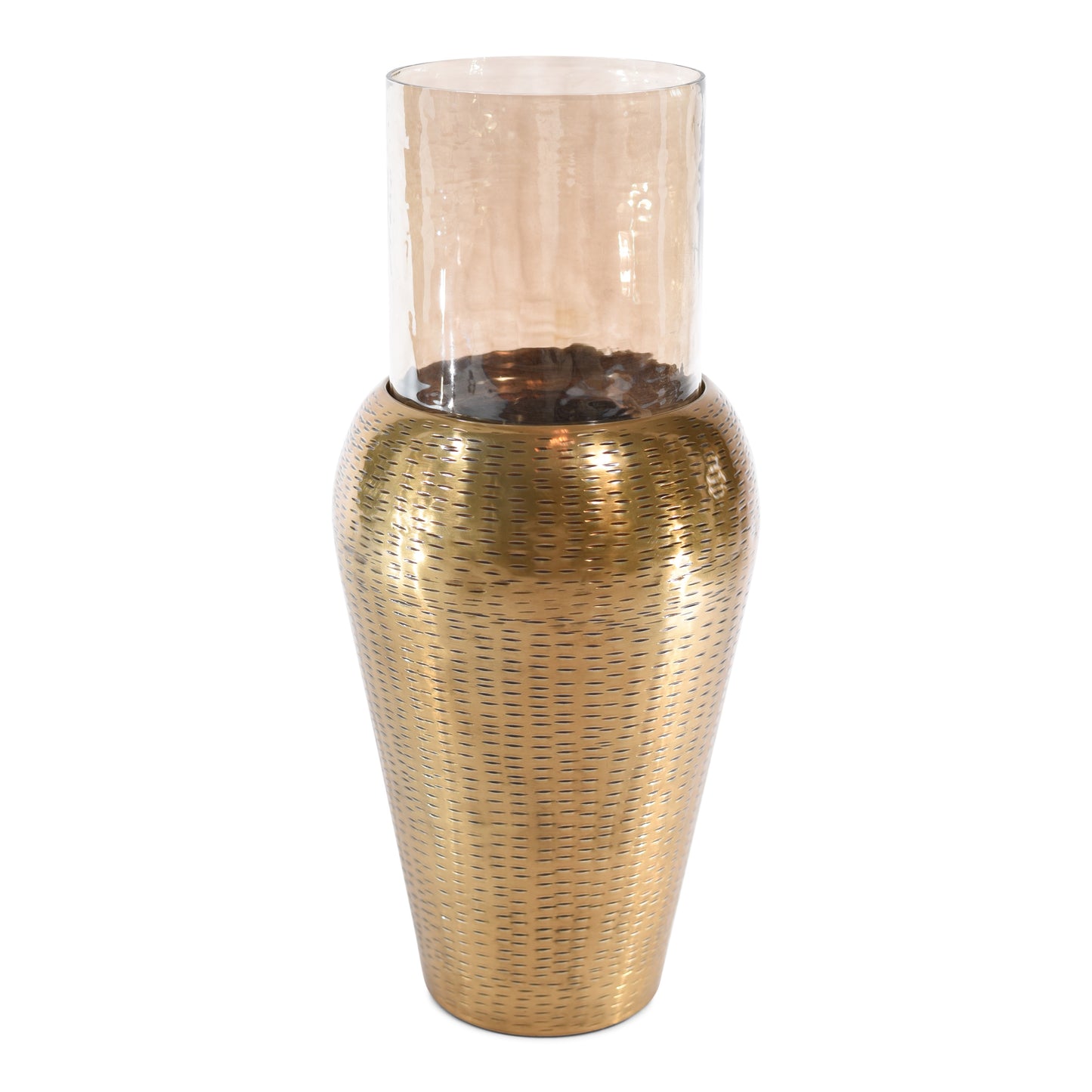 Modern Gold Aluminum Tapper and Glass Flower Vases for Home Decoration (DH3043)