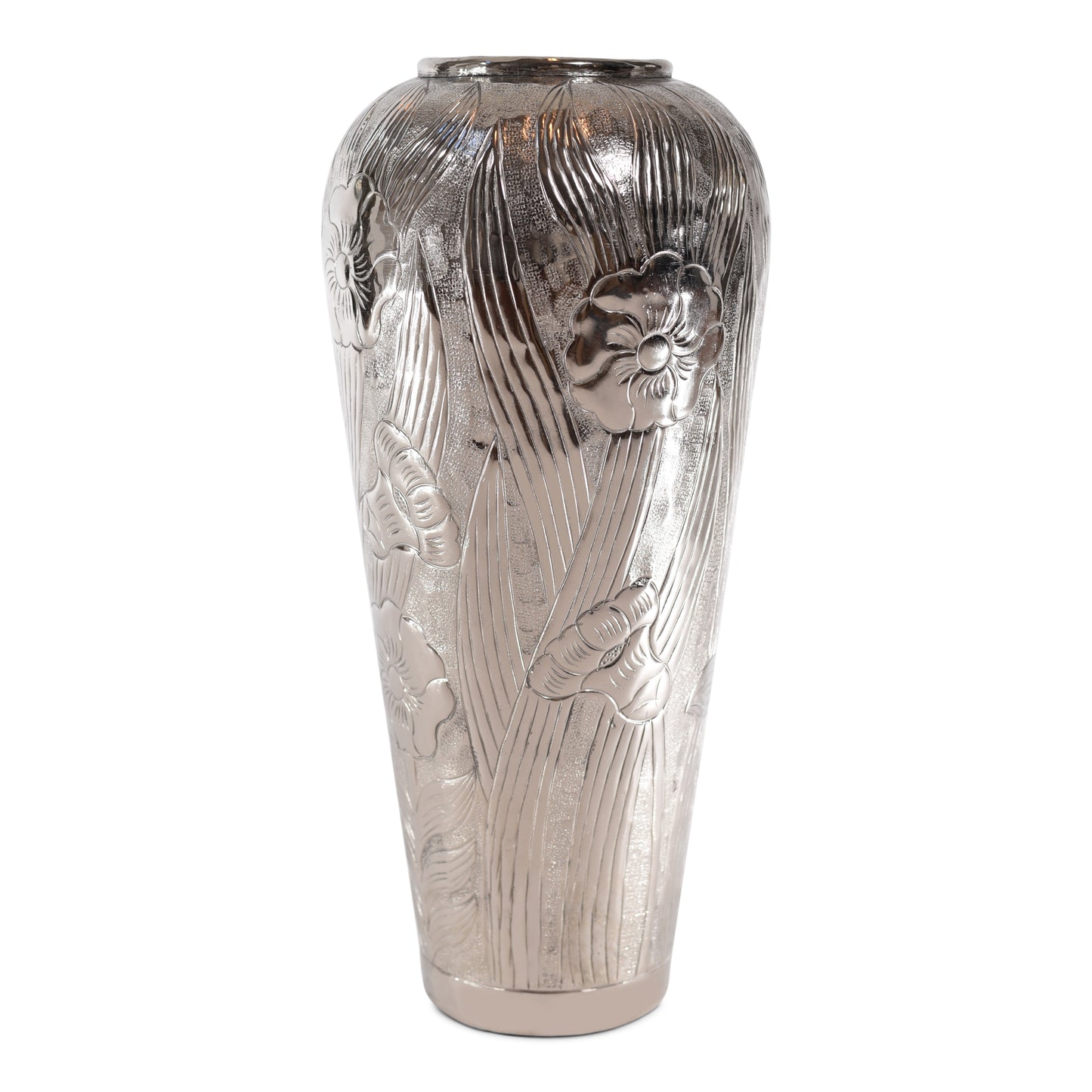 Modern Tall Aluminum Flower Vase Embossed Leaf Flower (DH3034)