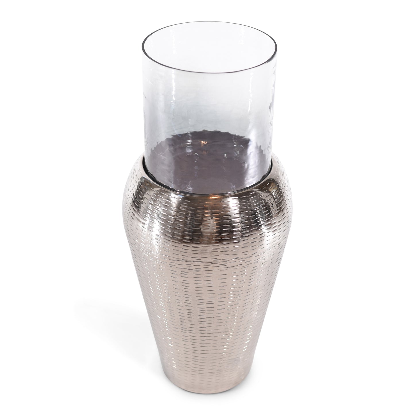 Decorative Centerpiece Silver Aluminum Tapper and Glass Flower Vase (DH3042)