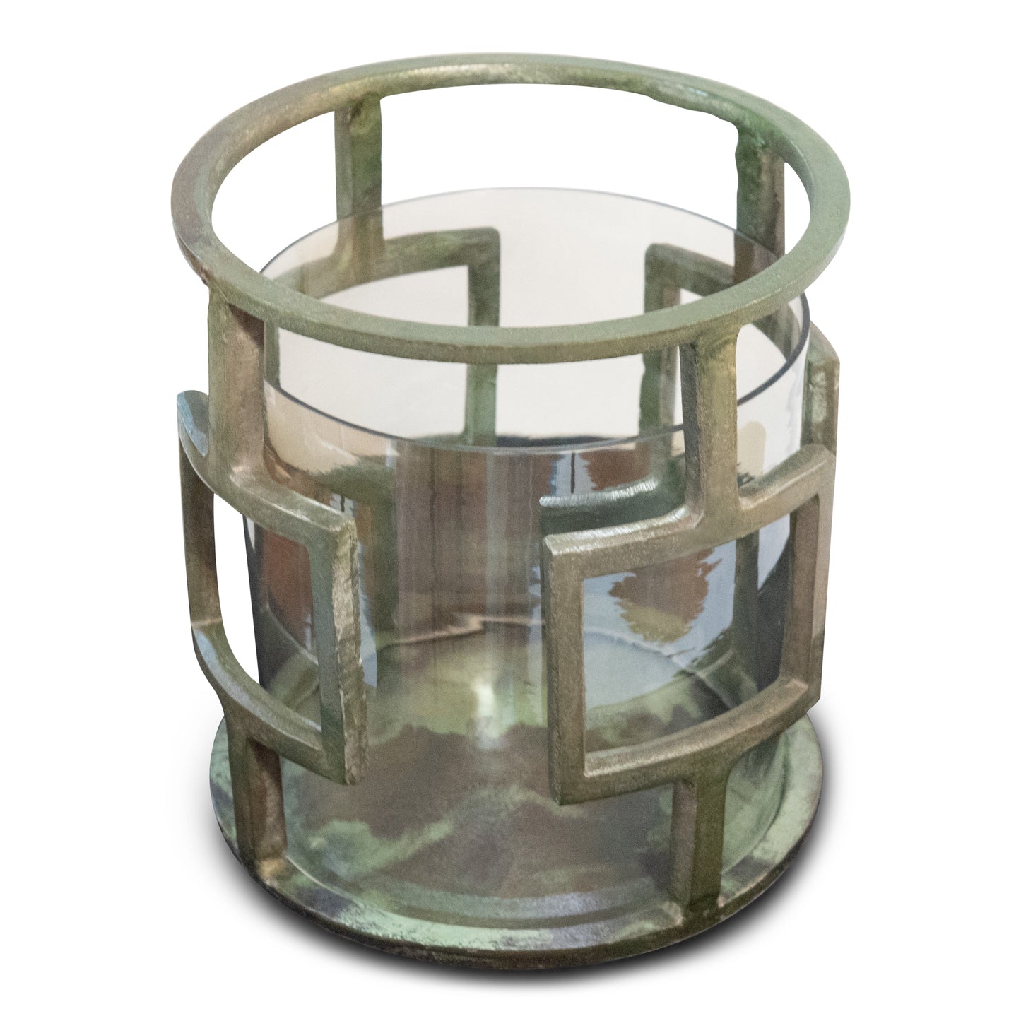 Vintage Raw Aluminum and Glass Hurricane | Candle Holder (DH3040)