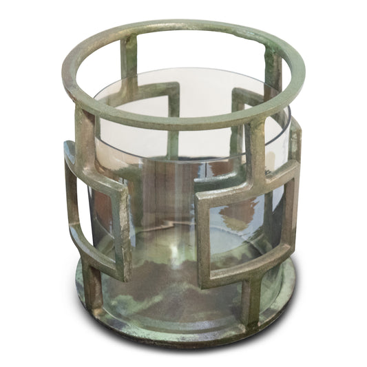 Vintage Raw Aluminum and Glass Hurricane | Candle Holder (DH3040)