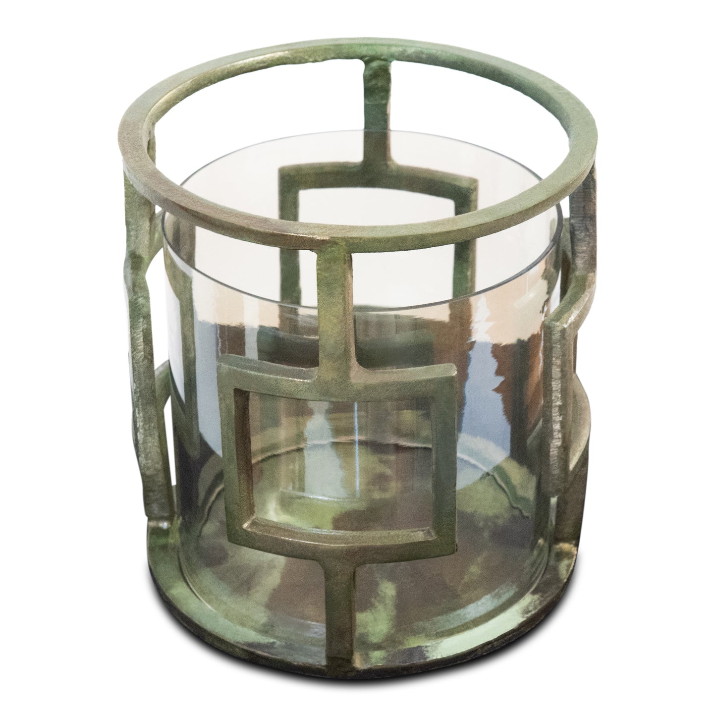 Vintage Raw Aluminum and Glass Hurricane | Candle Holder (DH3040)