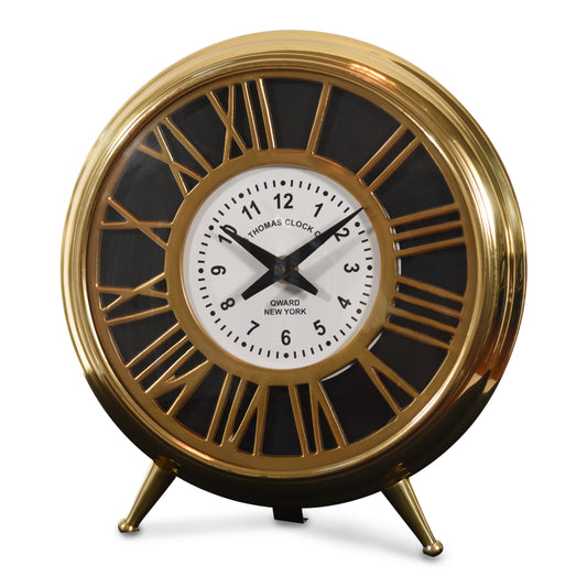 Vintage Brass and Steel Table Clock For Living Room Decor (DH10009)