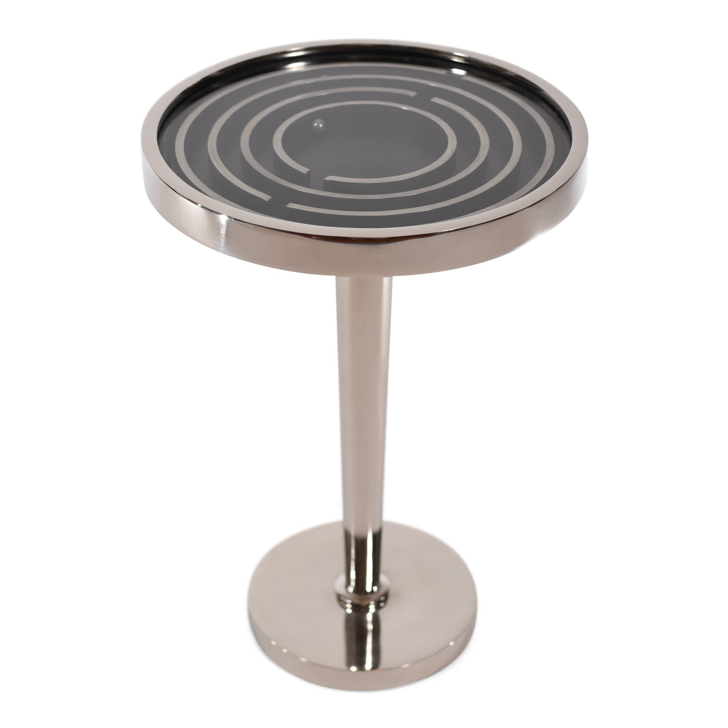 Antique Round Aluminum Side Table With Maze Puzzle Game | End Table (DH8016)