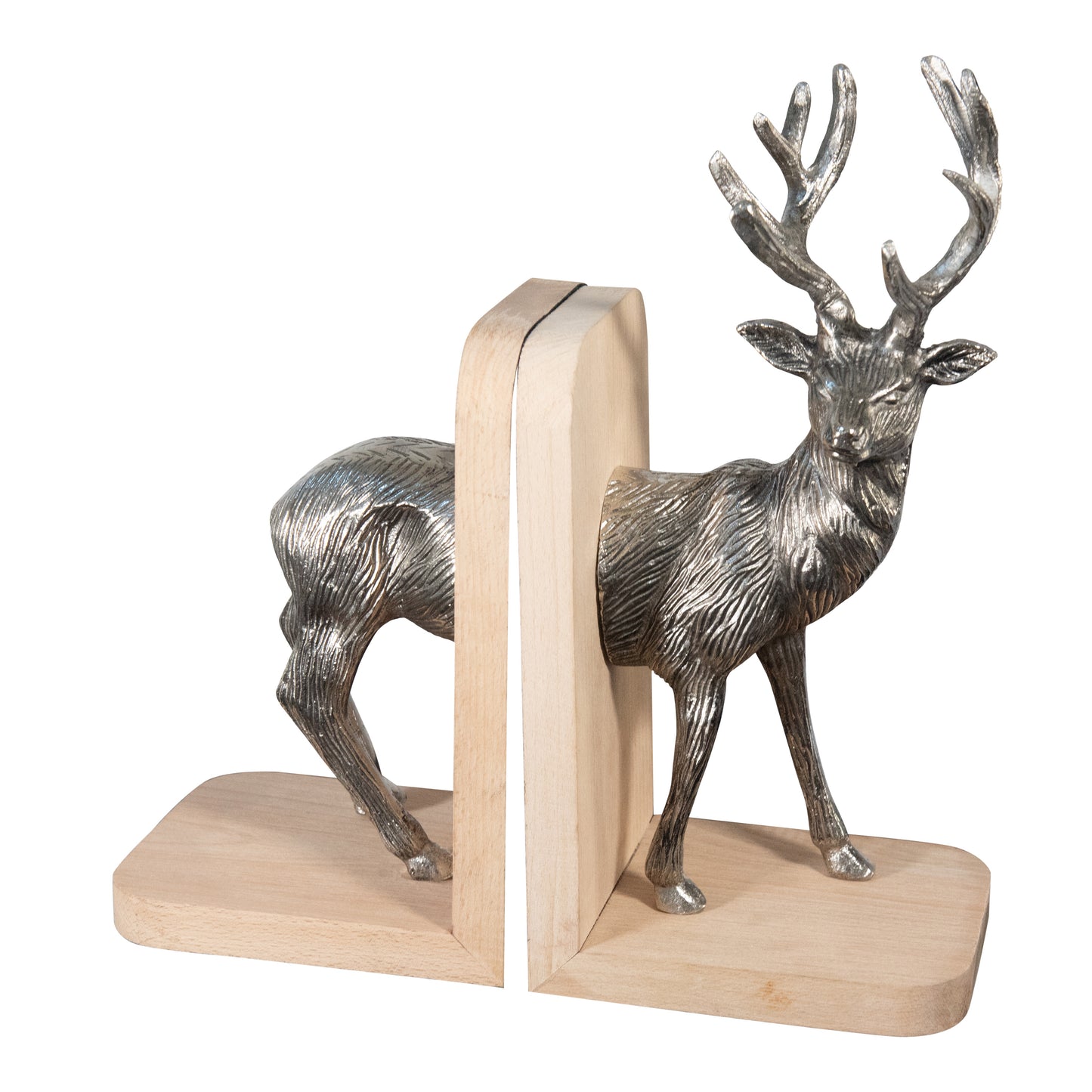 Aluminum and Wooden Reindeer Bookends For Shelves | Metal Bookends (DH10008)