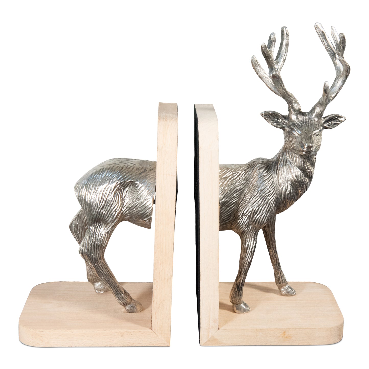 Aluminum and Wooden Reindeer Bookends For Shelves | Metal Bookends (DH10008)