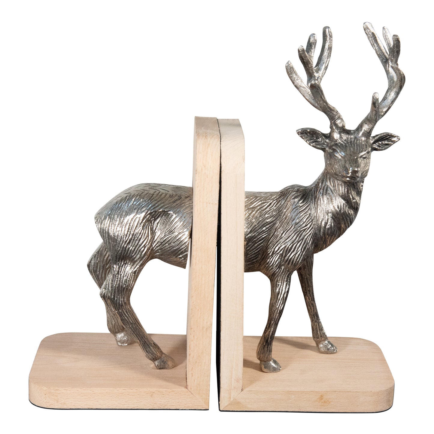 Aluminum and Wooden Reindeer Bookends For Shelves | Metal Bookends (DH10008)