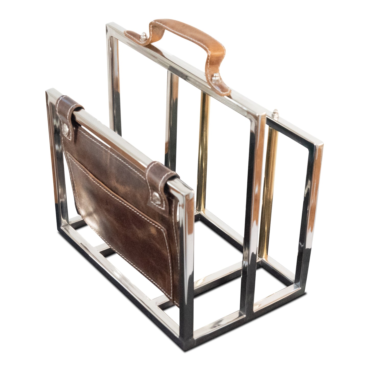 Classic Stainless Steel and Leather File Holder | Magazine Rack (DH8027)