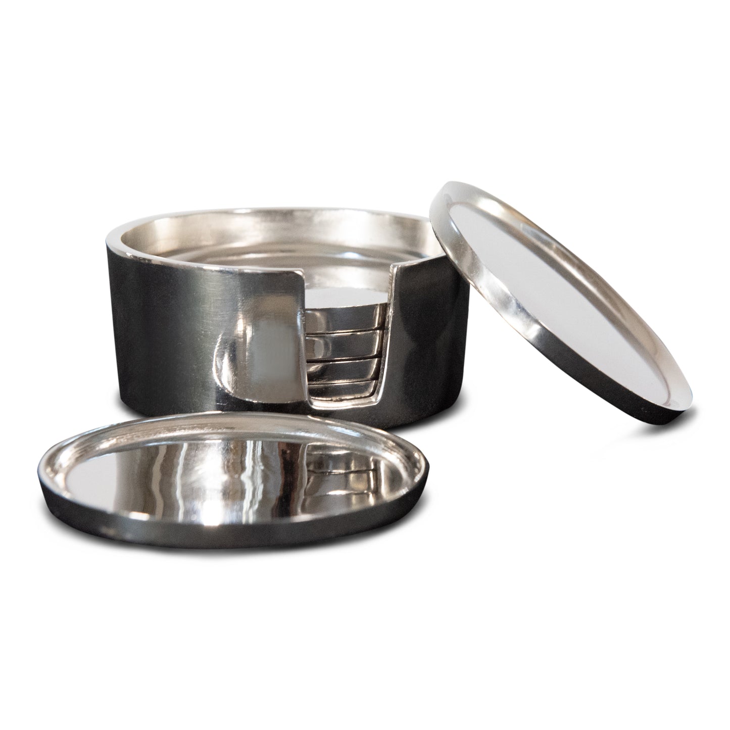 Modern Round Aluminum Coasters Set of 6 With Holder | Metal Coaster (DH9000)